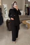 Siyah KİLİT DETAYLI EŞARPLI TAKIM