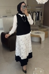 Siyah ETEĞİ DESENLİ TAKIM