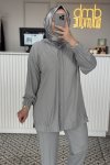 Gri TAŞ DETAYLI KAPÜŞONLU TAKIM