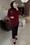Tıg Trıko Bordo Pilise Detaylı Tunik