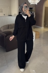 Merwish Siyah Modal Basıc Sweatshirt Takım