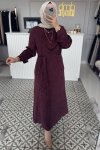 Bordo İpek Bel Detay Elbise 2035