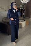 Tıg Trıko Lacivert Kolu Kot Detaylı Hırka
