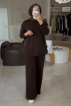 Tıg Trıko Kahverengi Simli Dilim Detaylı Oversize Tunik 4131