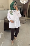 Beyaz Omzu Yeşil İşleme Tunik