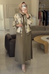 Jenne Premium Haki Batik Bomber Ceketli Elbise