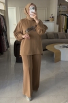Nuss Camel Kol Detaylı Boncuk İşlemeli Takım 1077