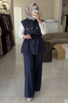 Jenne Premium Jean Yelekli Taş İşlemeli 3 Lü Takım