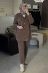 Tıg Trıko Kahverengi Spor Dikişli Pantolonlu İkili Takım