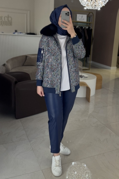 Lısa Exclusıve Lacivert Kürklü Deri Takım 