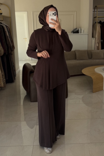 Nuss Kahverengi Beli Pile Detaylı Takım 1044