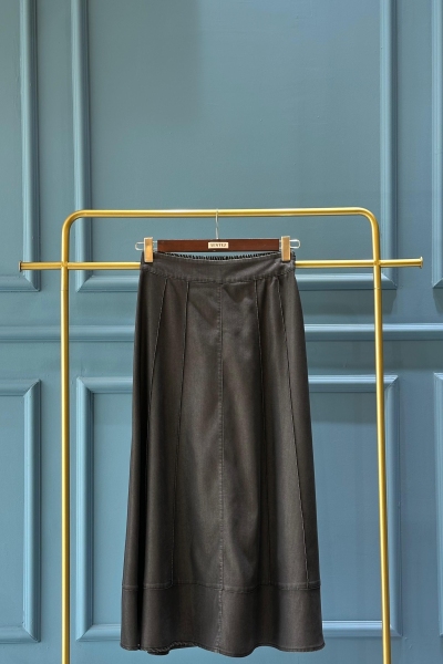 Sentez Grup Siyah Nora Tensel Nervürlü Etek