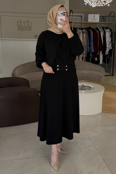 Ghisa Siyah Düğme Detaylı Ribanalı Bluz