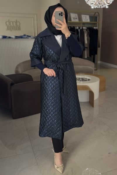 Nuss Lacivert Kapitone Yarım Kol Kap