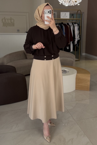 Ghisa Kahverengi Düğme Detaylı Ribanalı Bluz