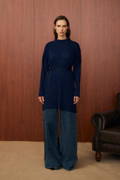 Merwish Lacivert Shine Triko Tunik 1535