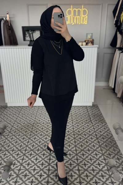 Siyah Kupra Detay Desen Tunik 3012