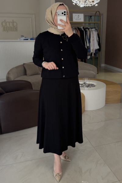 Ghisa Siyah Kuş Detaylı Hırka