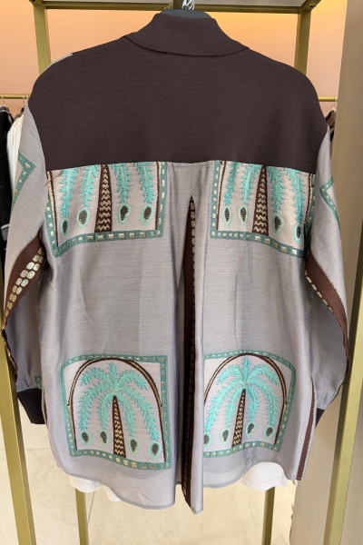 Ghisa Kahverengi Şal Desenli Triko Ceket