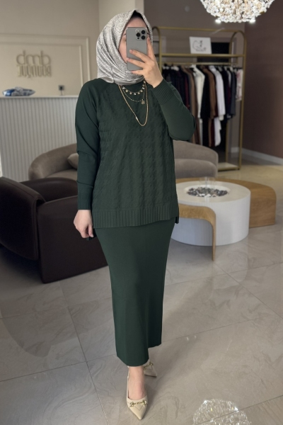 Nuss Yeşil Kazayağı Kalem Etek Takım 1350
