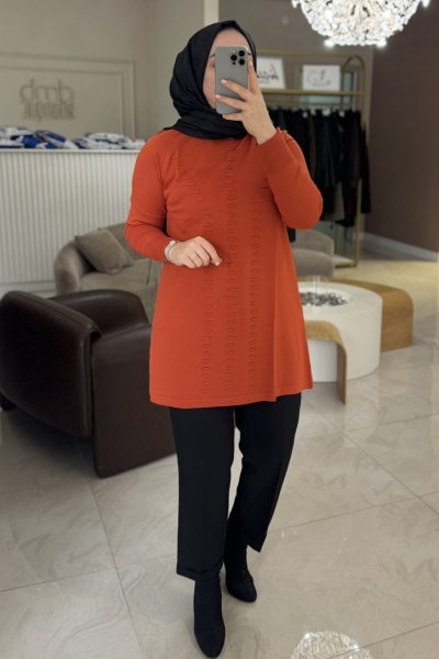 Nuss Turuncu Bükme Detay Tunik 907