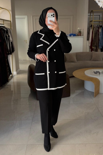 Tıg Trıko Siyah Çizgi Detaylı Rayon Ceket
