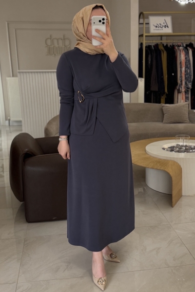 Nuss Lacivert Gold Detaylı Etekli Takım