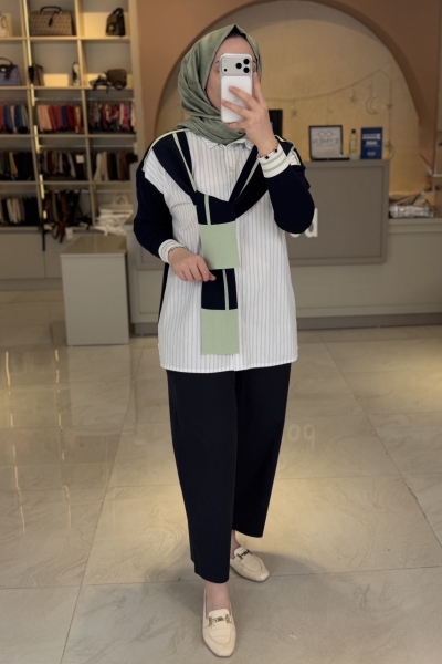 Tıg Trıko Lacivert Önden Bağlamalı Triko Detaylı Gömlek