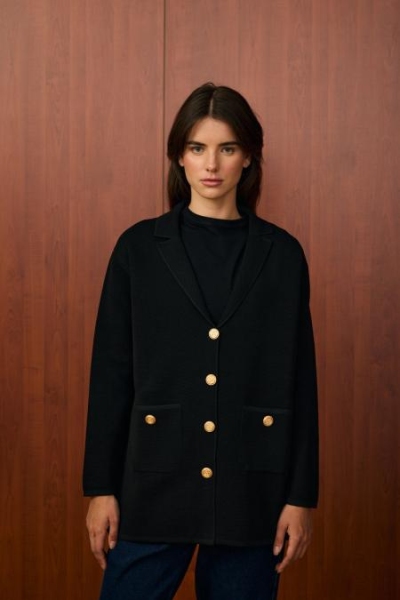 Merwish Siyah Blazer Triko Ceket 1509