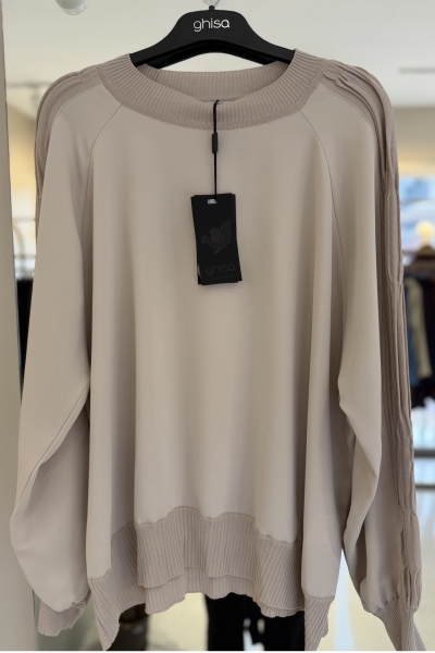 Ghisa Bej Kolu Nervürlü Tunik