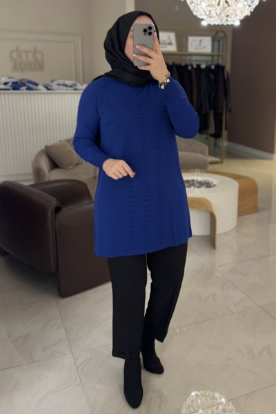 Nuss Saks Mavisi Bükme Detay Tunik 907
