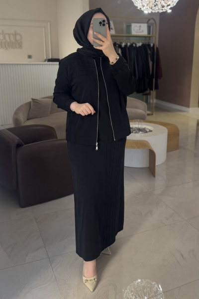 Nuss Siyah Bomber Elbise Takım 1036