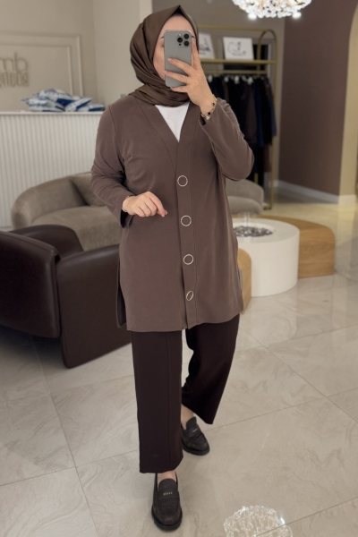 Sentez Grup Kahverengi Elegance Beli Lastikli Dar Paça Pantolon