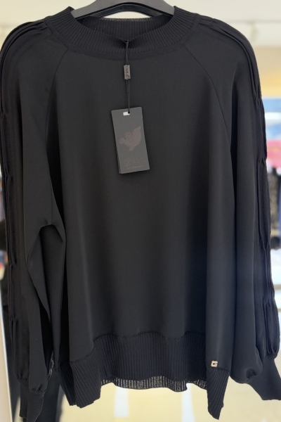 Ghisa Siyah Kolu Nervürlü Tunik