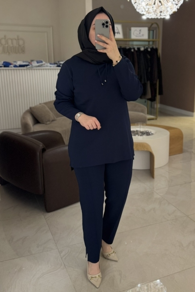 Nuss Lacivert Broşlu Pantolonlu Triko Takım 1353