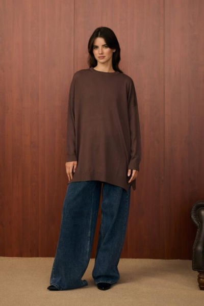 Merwish Kahverengi Venedik Triko Tunik 1502