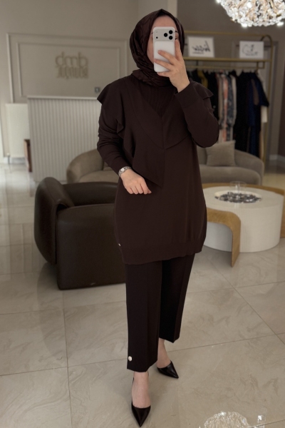 Ghisa Kahverengi Fırfır Merserize Tunik