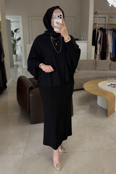 Tıg Trıko Siyah Yarasa Kol Sıfır Yaka Bluz