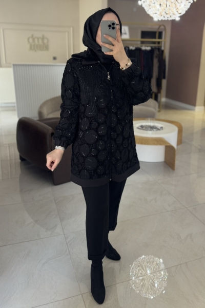 Selinada Siyah 4209 Payet Ve Kürk Detaylı Kap