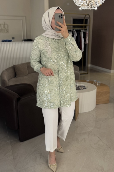 Yeşil Tasarım Payet Gömlek