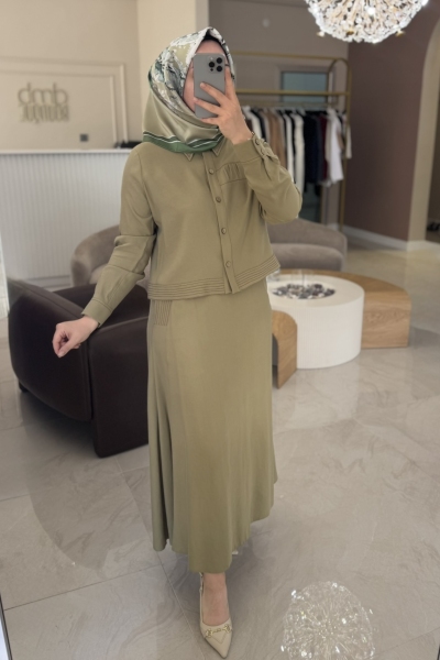 Haki Keten Tencel Etekli Takım