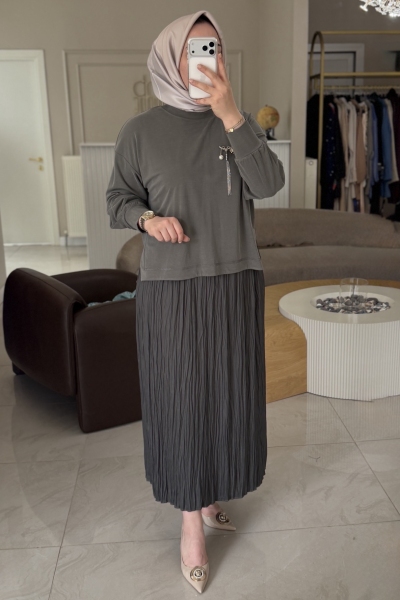 Tıg Trıko Haki Saten Kurdele Detaylı Etekli Takım