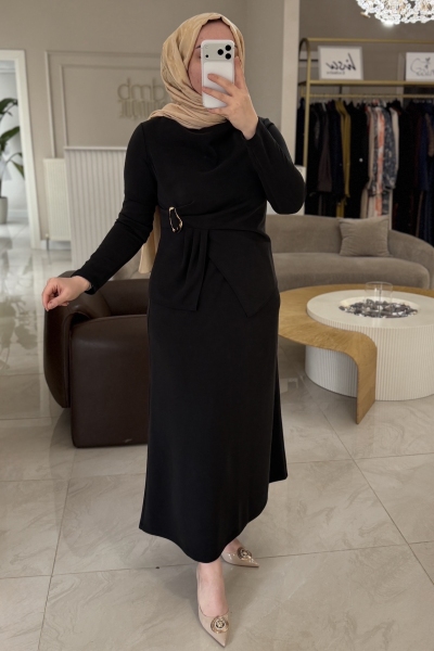 Nuss Siyah Gold Detaylı Etekli Takım