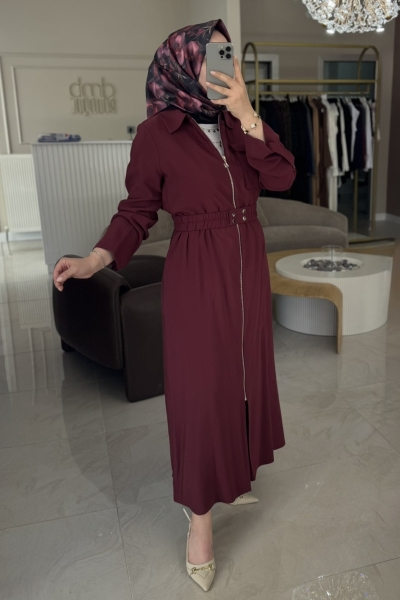 Bordo Kemerli İç Geçişli Elbise 2001