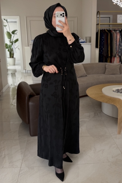 Dmb Butik Siyah Bel Bağlama Detaylı Elbise