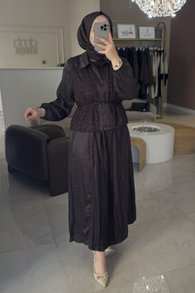 Lıssmore Kahverengi İpek Yelekli Elbise