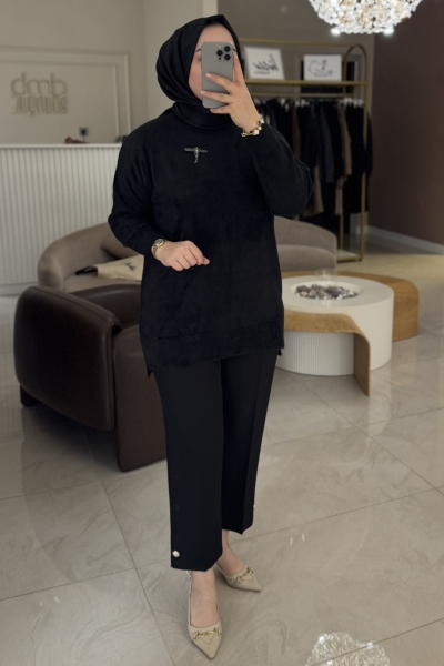 Nuss Siyah Angora Balıkçı Yaka Kazak 7000