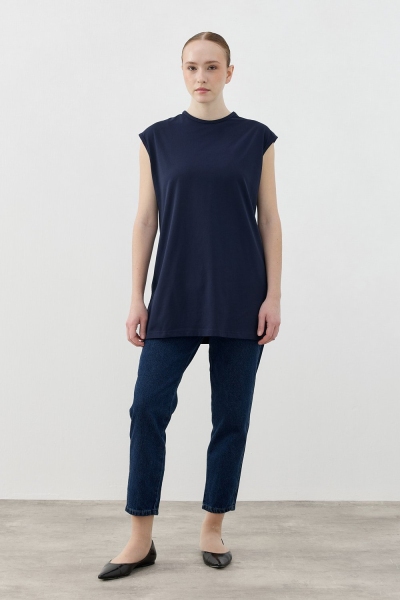 Merwish Lacivert Kolsuz Tshirt 1810