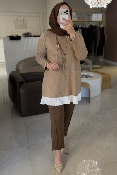 Esswaap Camel Kolyeli Pilise Detaylı Tunik