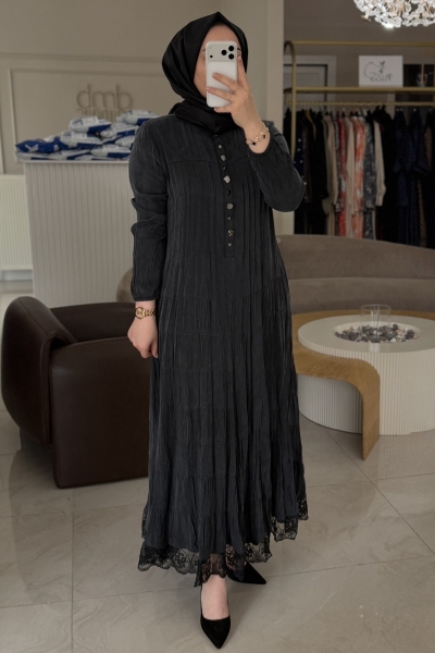 Lıssmore Siyah Çıt Ve Etek Ucu Dantel Detay Elbise